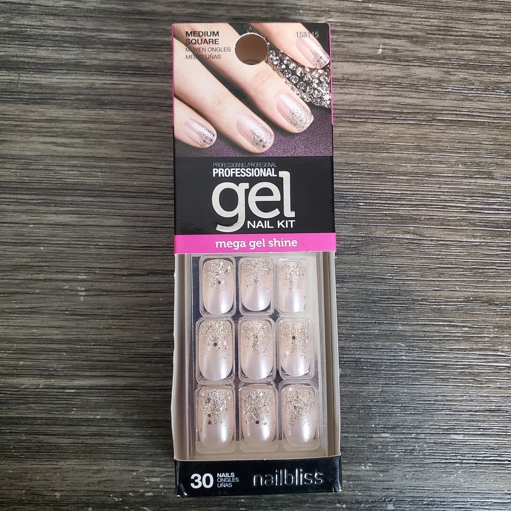 Nailbliss Profesional Gel Nail Kit - MEDIUM SQUARE Mega Shine Glitter, 30 Pc